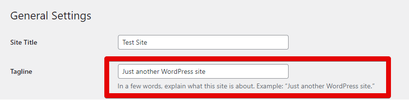 Where to edit the site tagline in WordPress General settings
