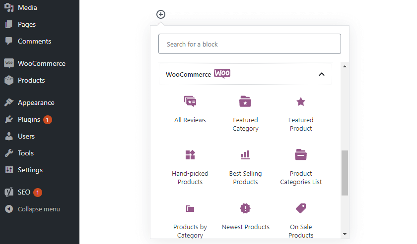 Adding WooCommerce blocks to your page.