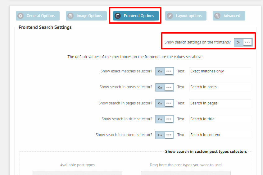 Enable search filter options.
