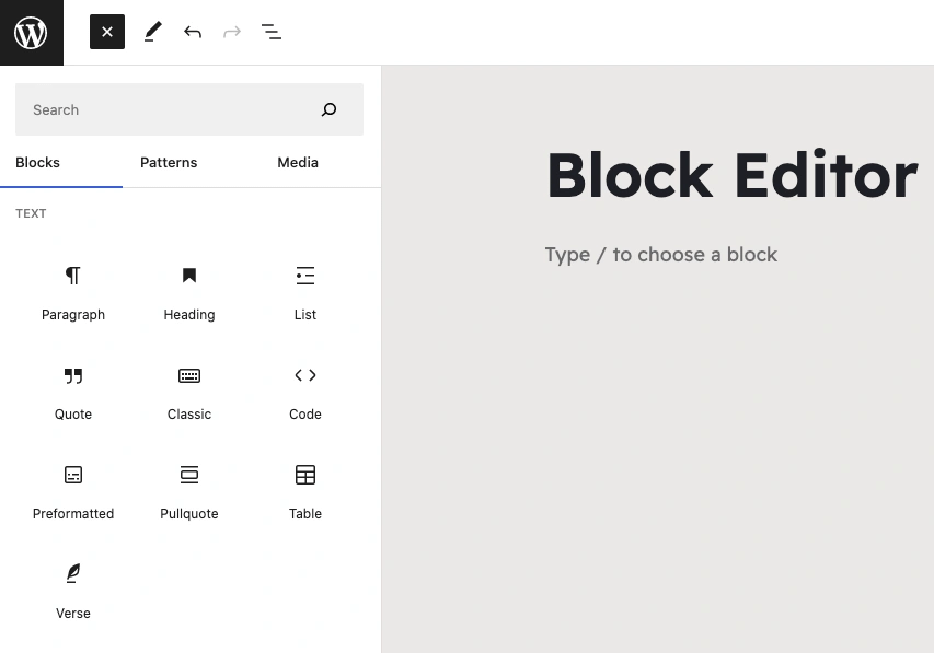 Some of the Block Editor's common elements.