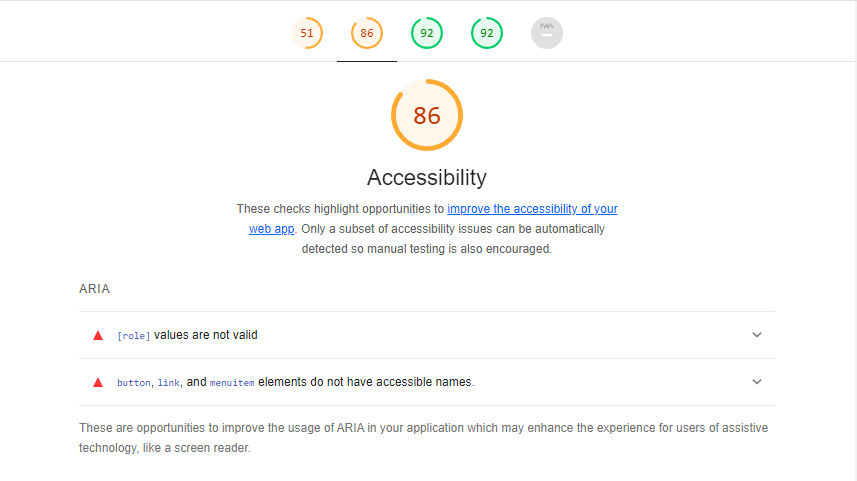 Accessibility audit in Lighthouse