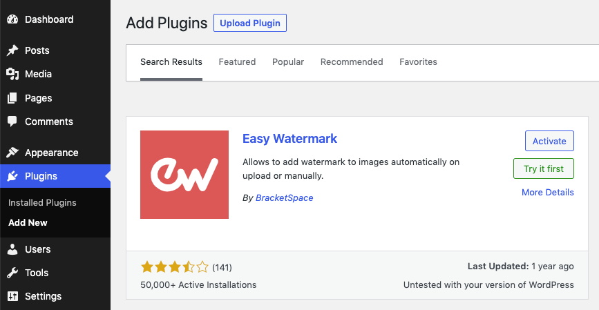 Easy Watermark plugin in the WordPress directory
