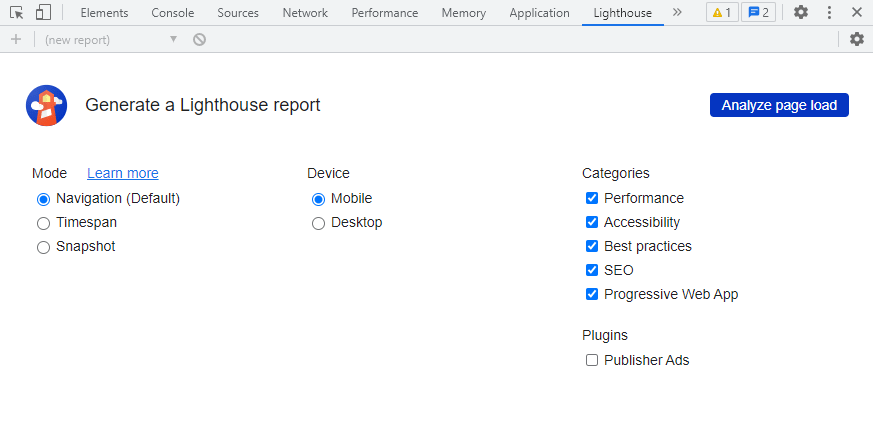 Generating a report in Lighthouse