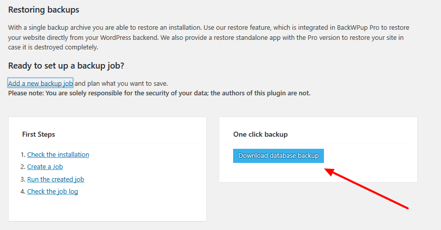 BackWPup database backup