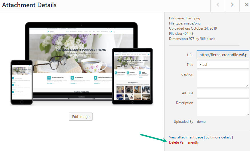 How to delete WordPress theme image attachments