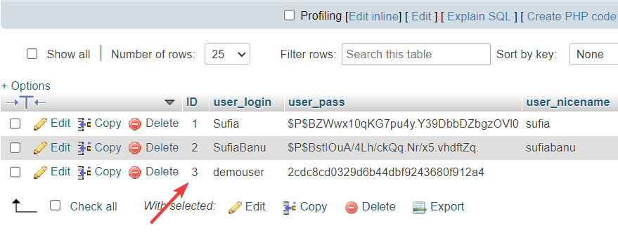 user id in wordpress database