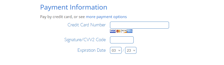 Providing payment information during the Bluehost checkout process.