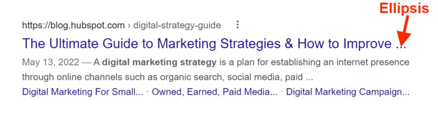 What is a website title? This is an example of a Hubspot website title that is too long and is showing an ellipsis in the SERP.