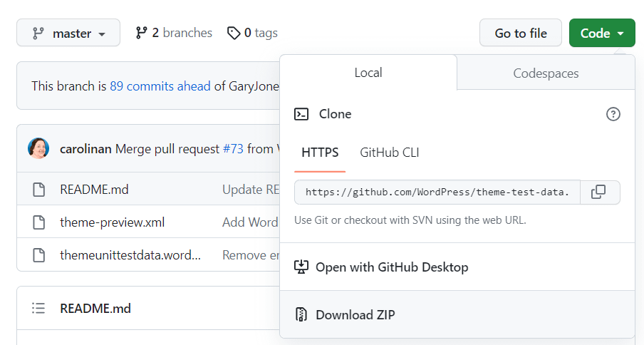 Downloading the theme test unit data from Github.
