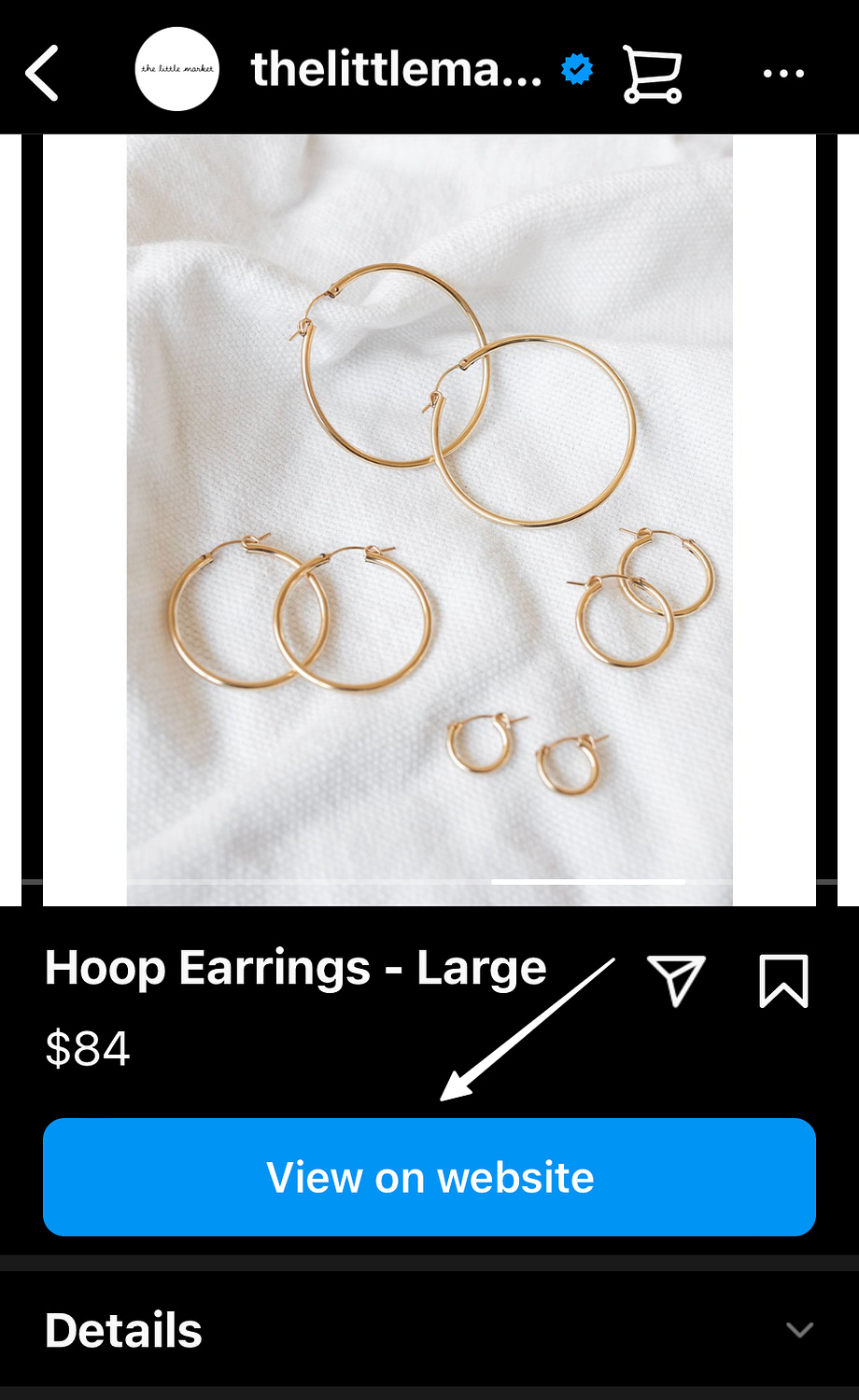 view on website button from Instagram Shoppable Posts