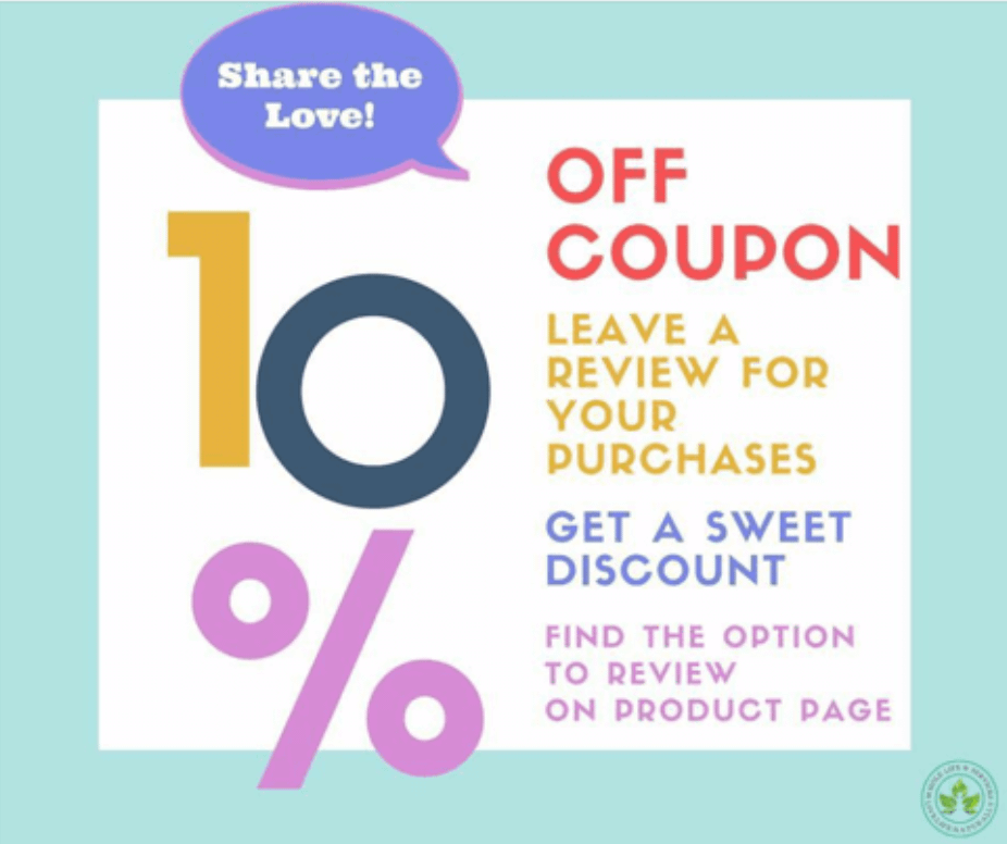 A coupon incentive asking for a review.