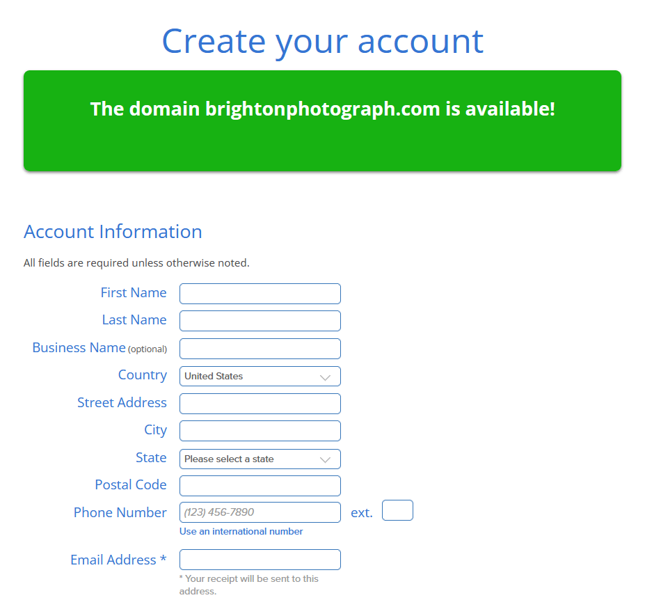 Create your account with Bluehost.