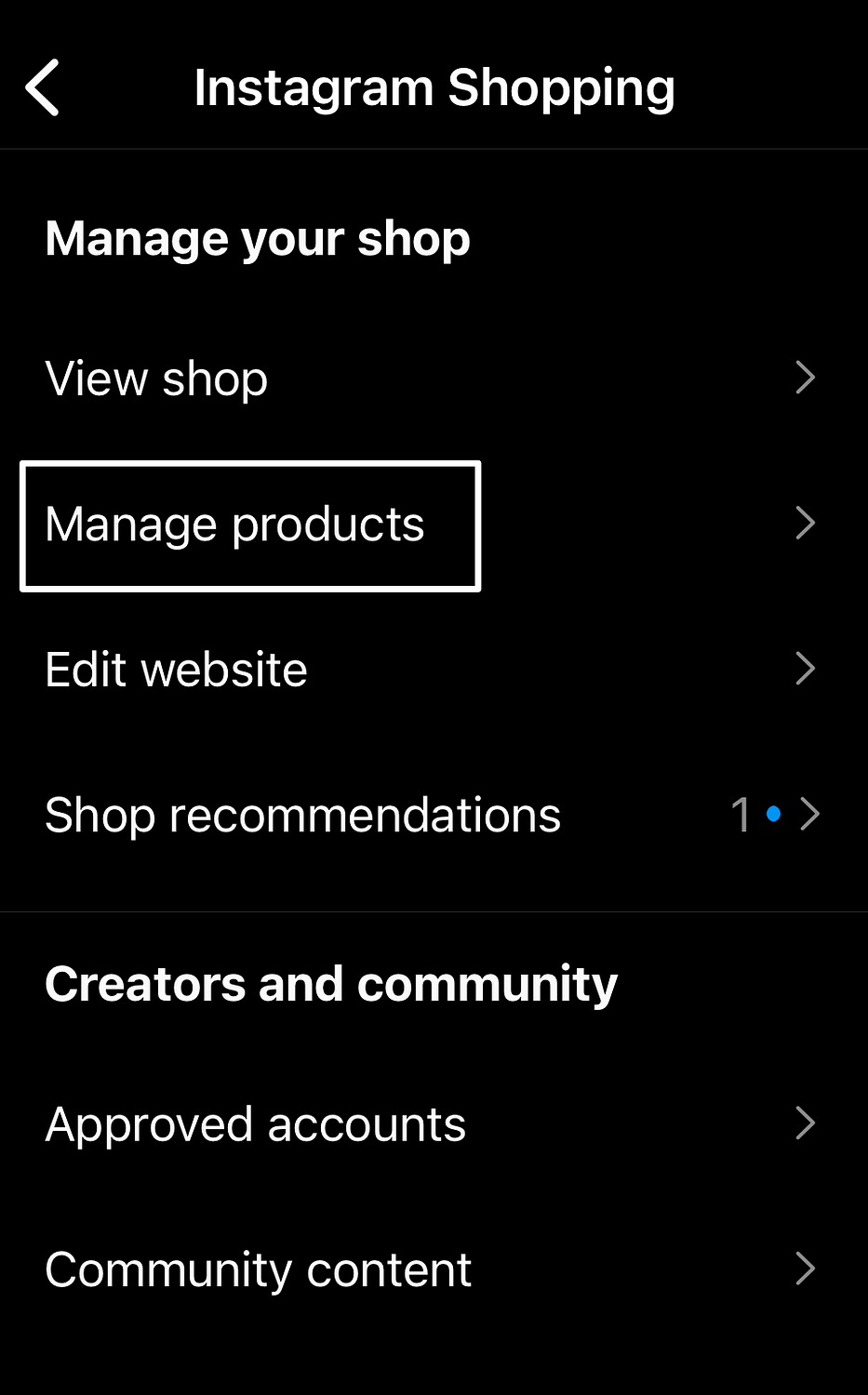 manage products button 