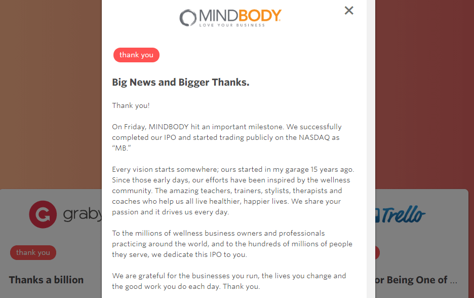 A milestone message from Mindbody.