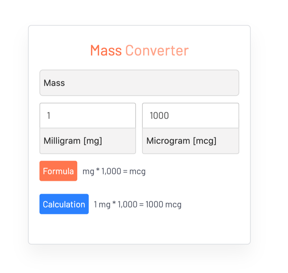 The Converter Pro plugin's calculator for mass conversion.