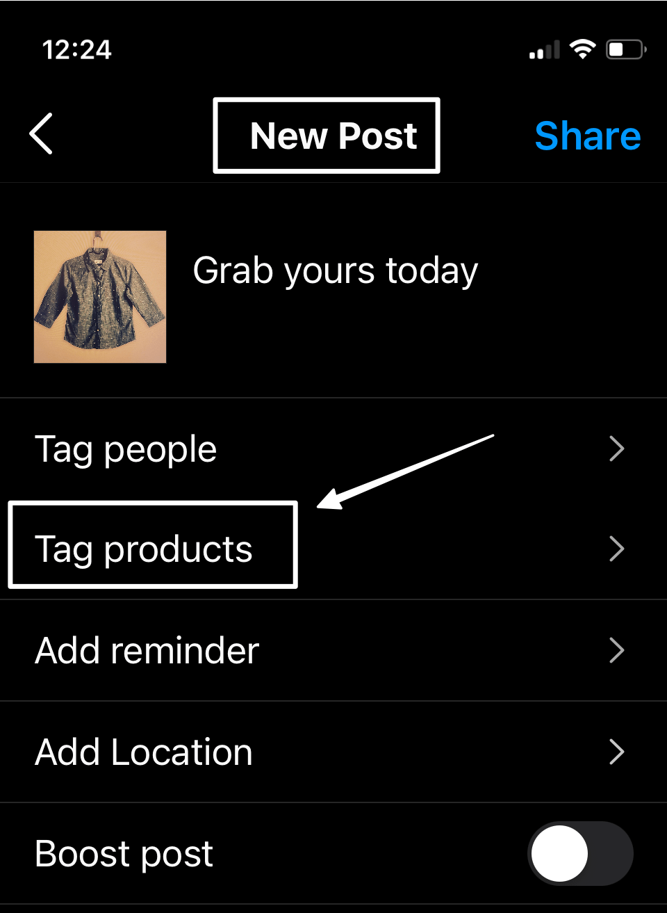 tag item for Instagram Shoppable Posts