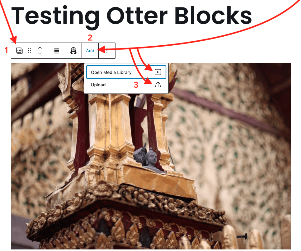 Adding images to a masonry gallery in a WordPress post using Otter Blocks