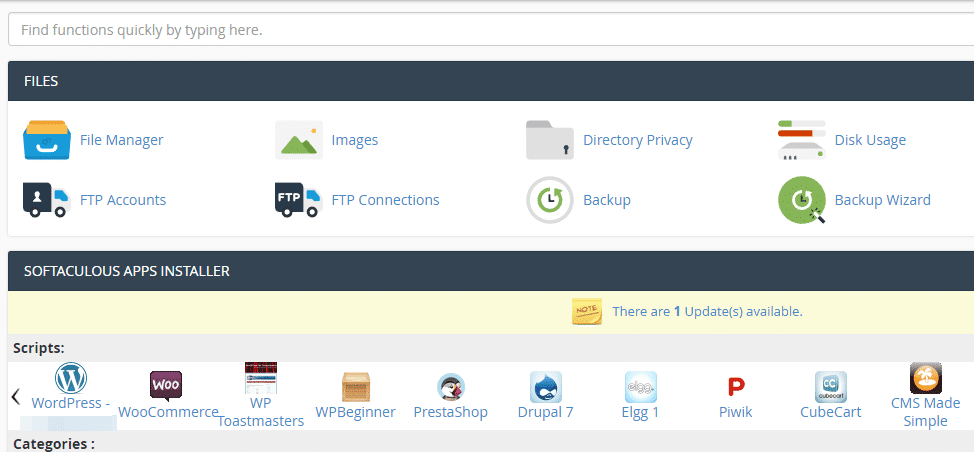 An example of a cPanel.