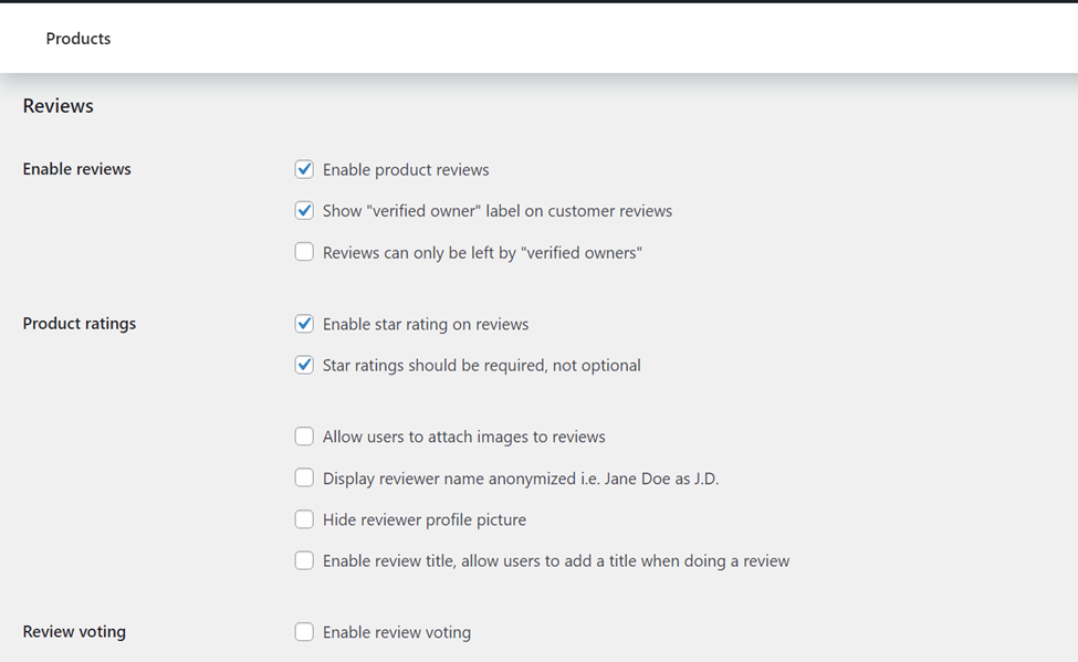 Sparks product reviews settings.