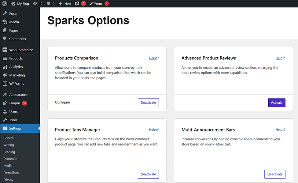 Sparks review of WooCommerce plugin modules.