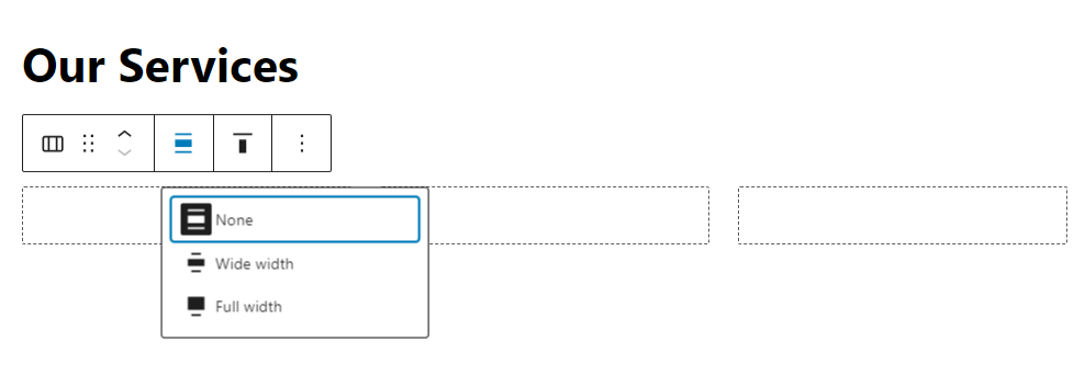 Changing the column width inside the Block Editor.