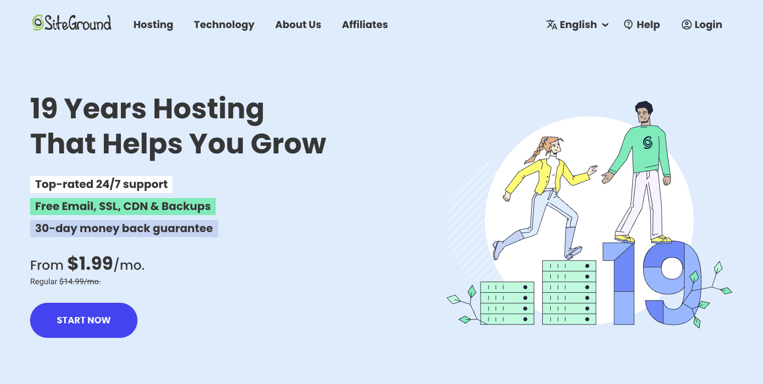 A screenshot of SiteGround's homepage.