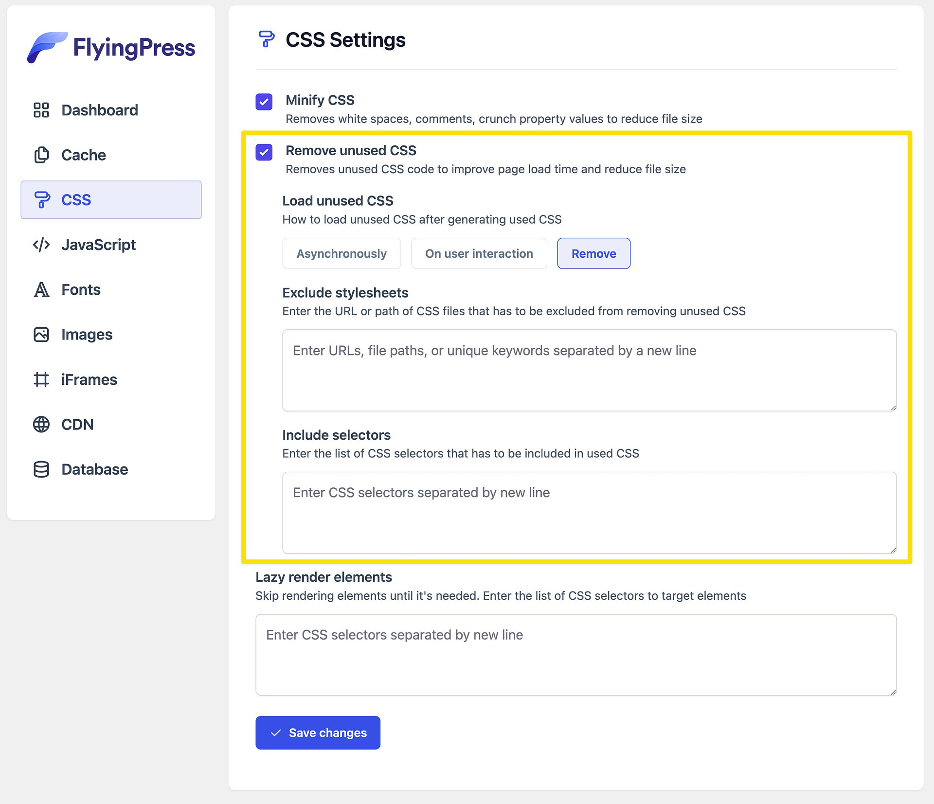 FlyingPress remove unused CSS tool