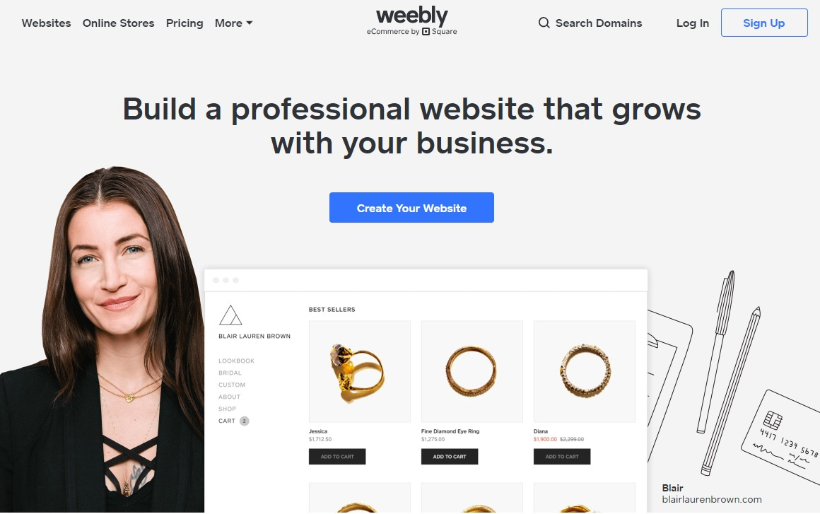 The homepage for Weebly.