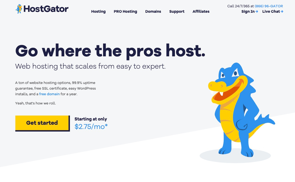 Hostgator homepage.