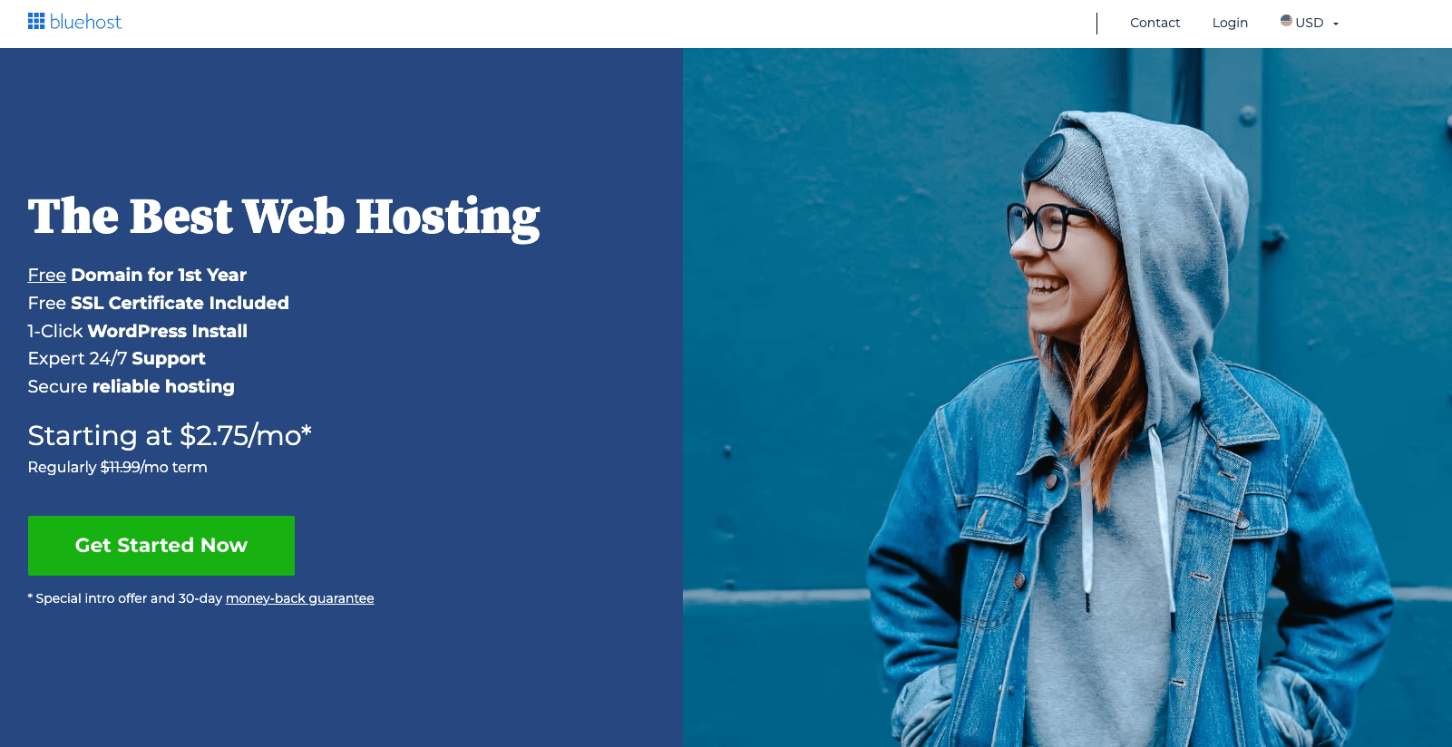 Bluehost will help you register a domain name for free.