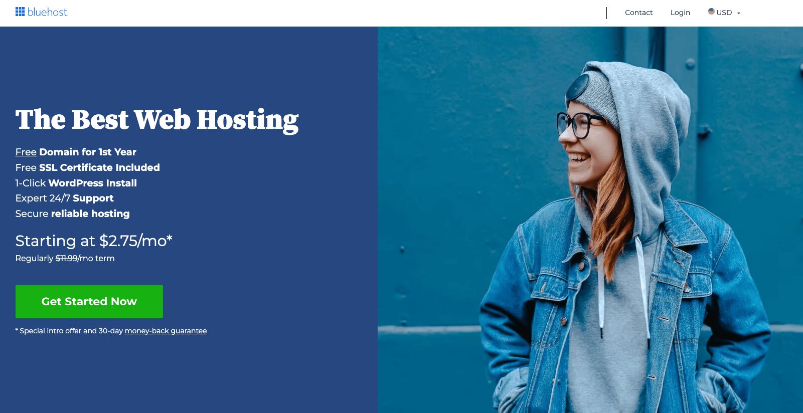 Bluehost - great hosting company to start a personal blog.