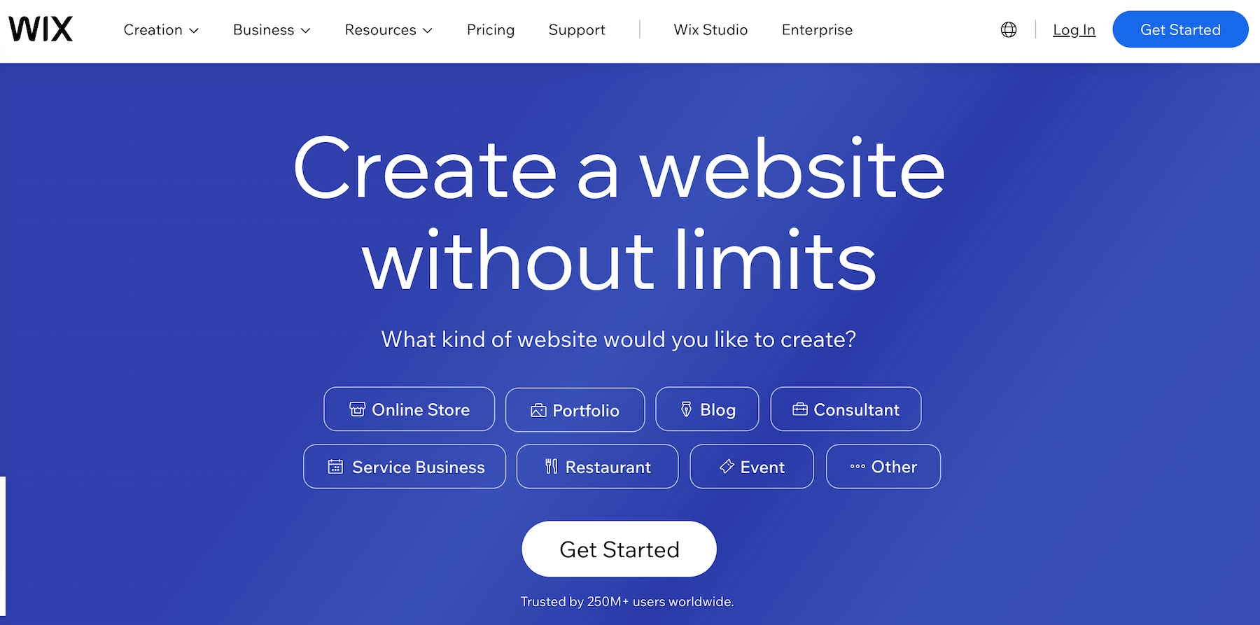 The homepage for a top-notch salon website builder, Wix.