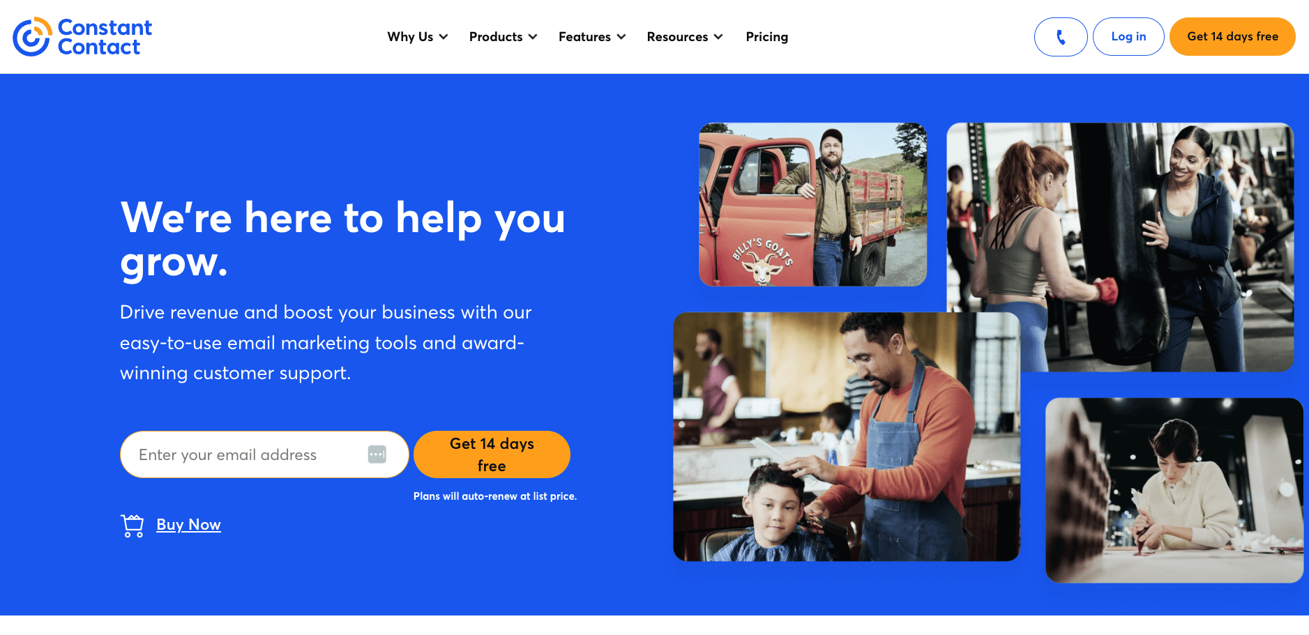 Constant Contact homepage.