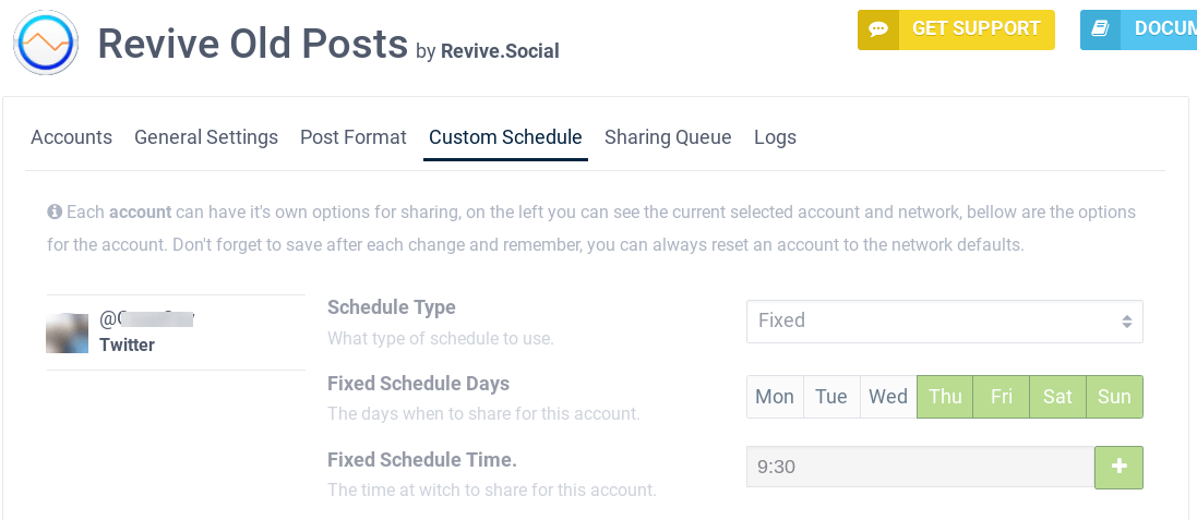 Custom Schedule options on Revive Old Posts plugin.