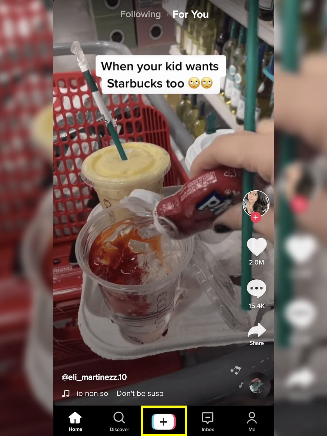 Social media live streaming: The button to open the camera on TikTok.