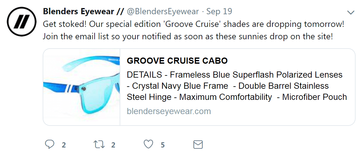 An email list CTA on a Twitter post.