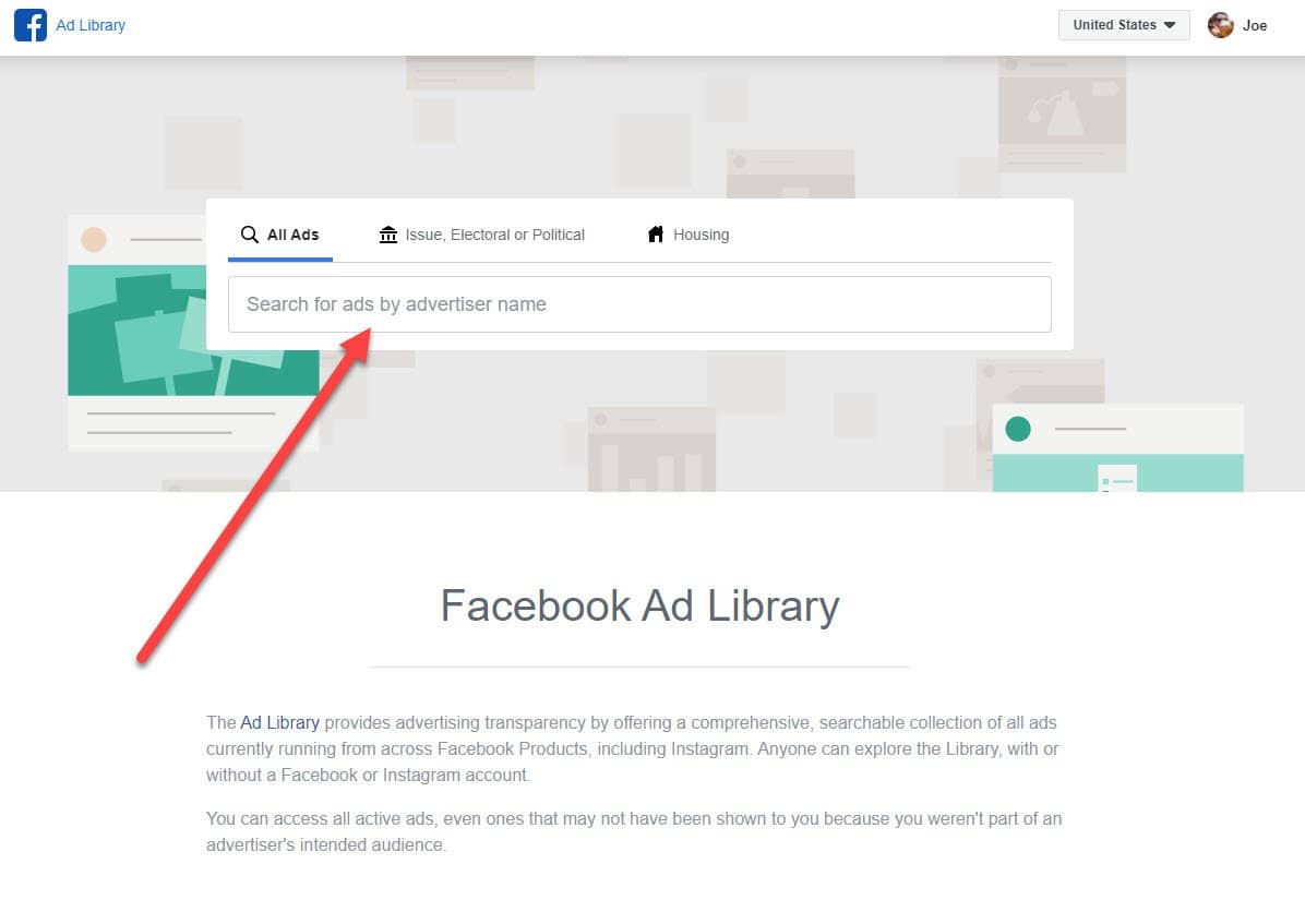 search bar Facebook ads competition