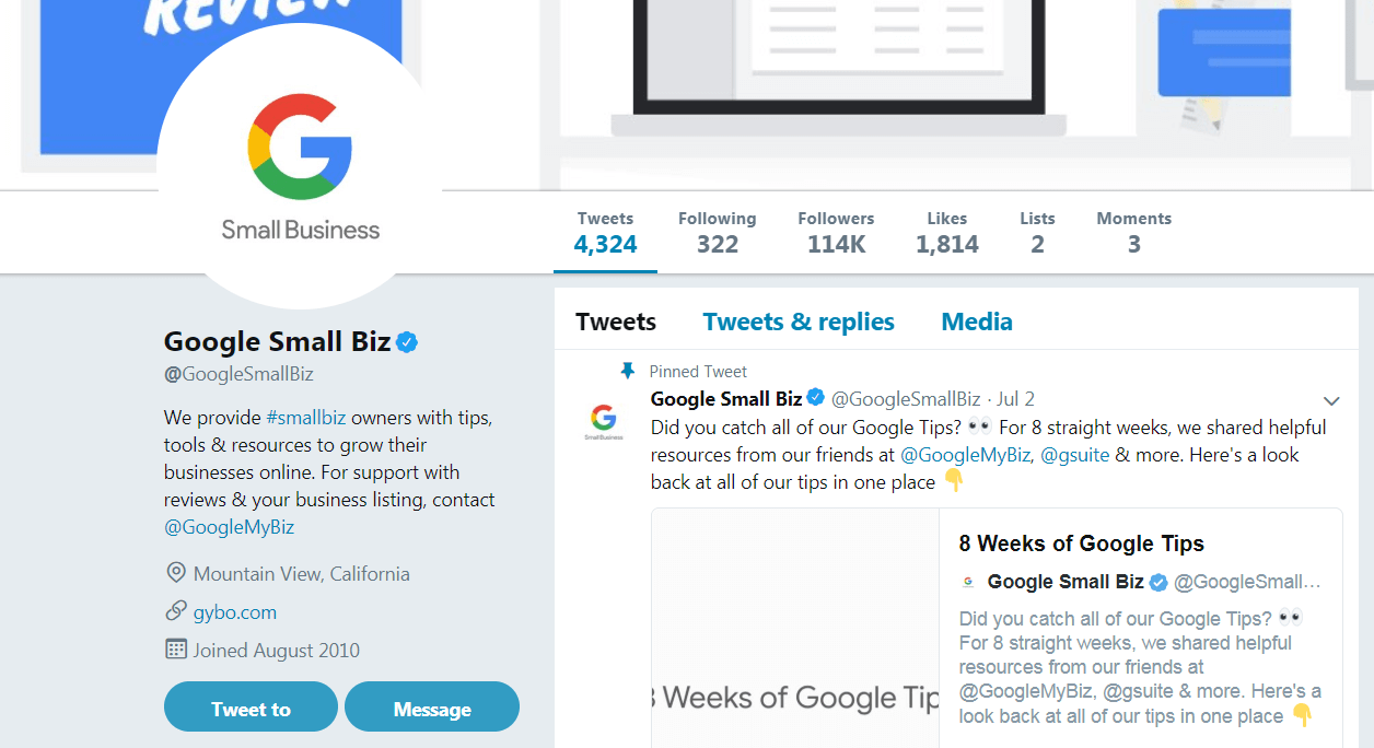Google's small business Twitter account.