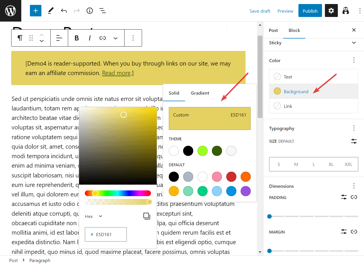 Change WordPress notification bar color using Otter