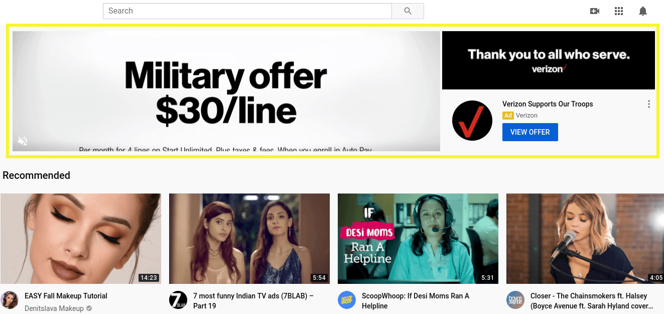 TrueView for action ad on YouTube Home feed.
