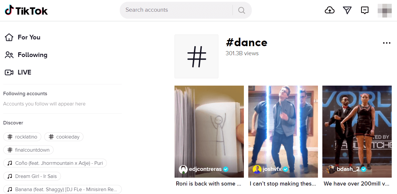 TikTok dance tag landing page