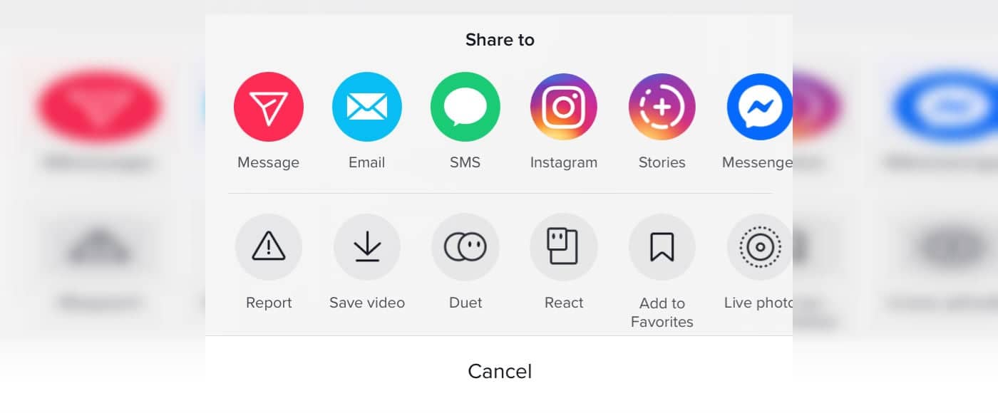 The video sharing options on a TikTok video.