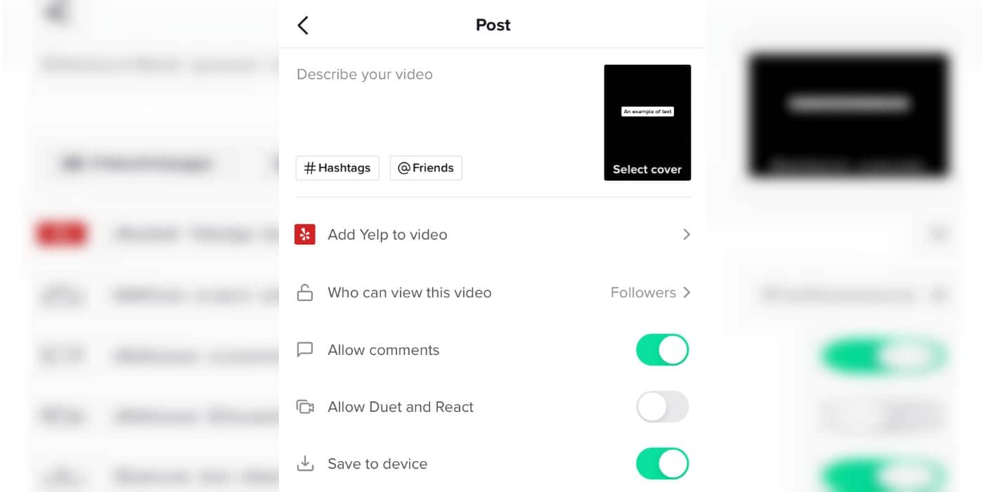 The 'post video' page in TikTok.