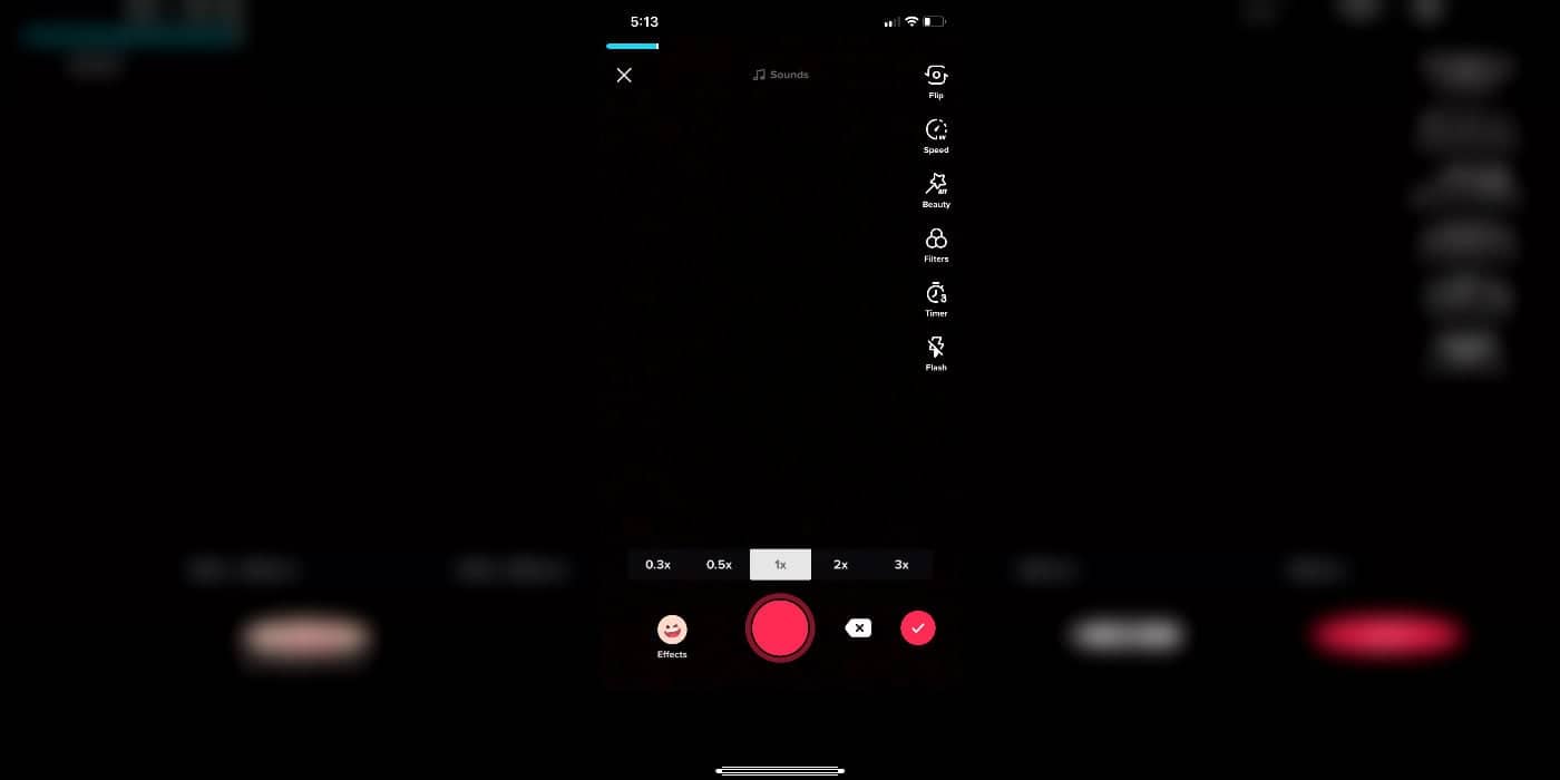The screen to add a new video in TikTok.
