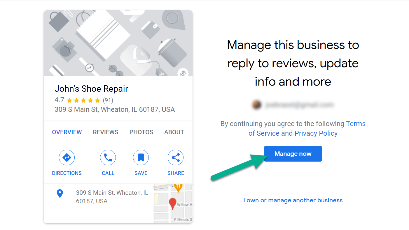 how to use Google My Business manage button 