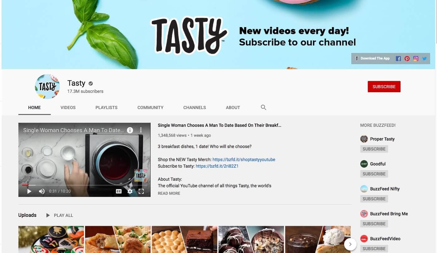 YouTube vieeo marketing: Tasty's YouTube video marketing channel. 