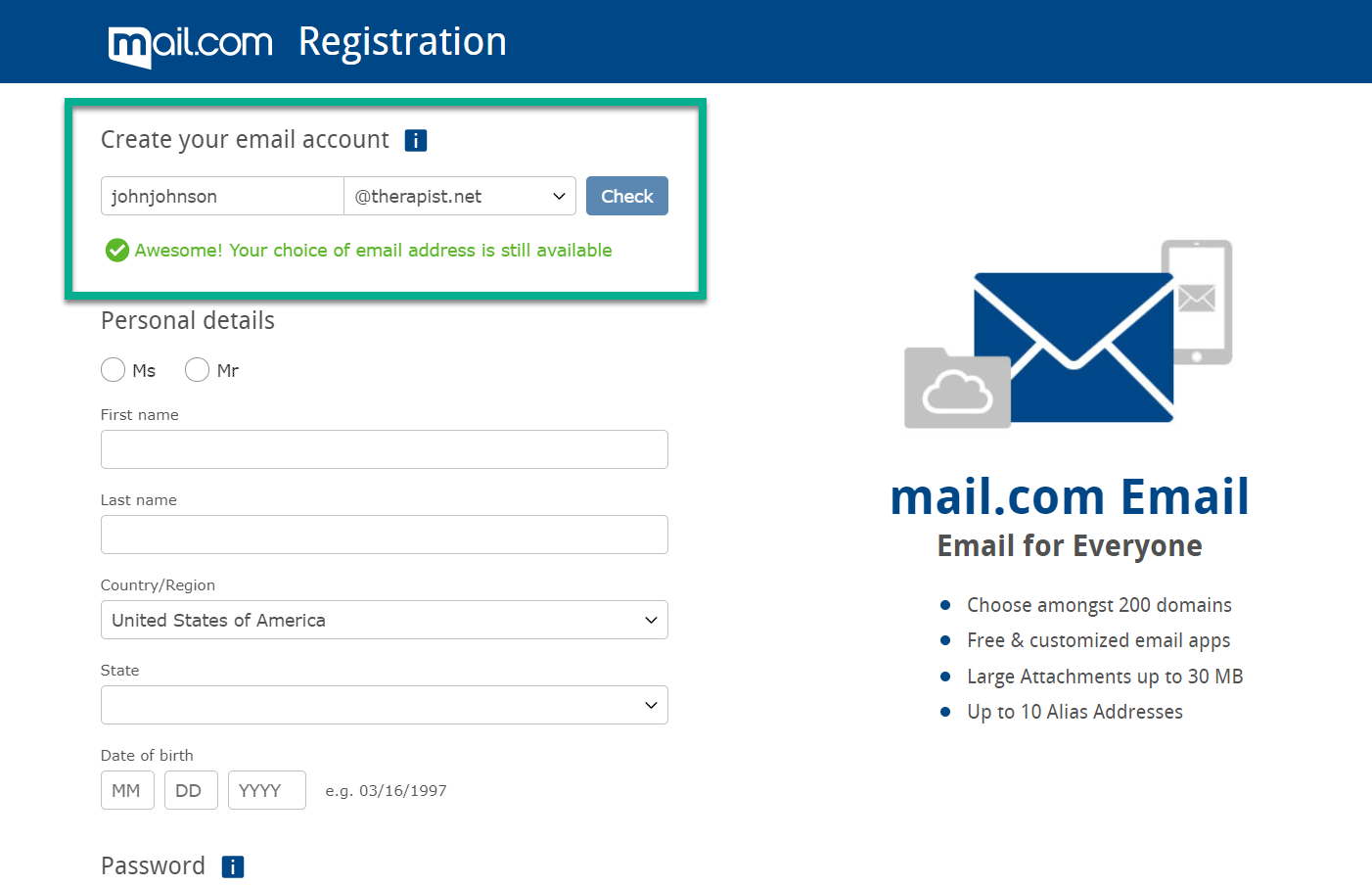 email domain available