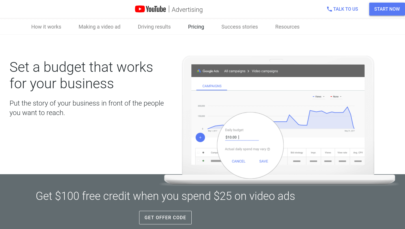 YouTube pricing website.