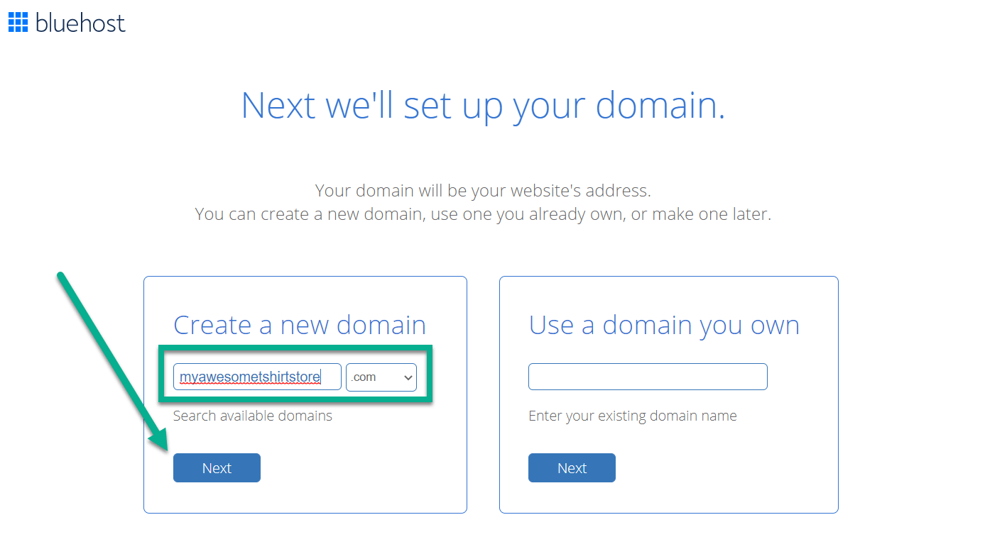 new bluehost domain to set up a free business email address