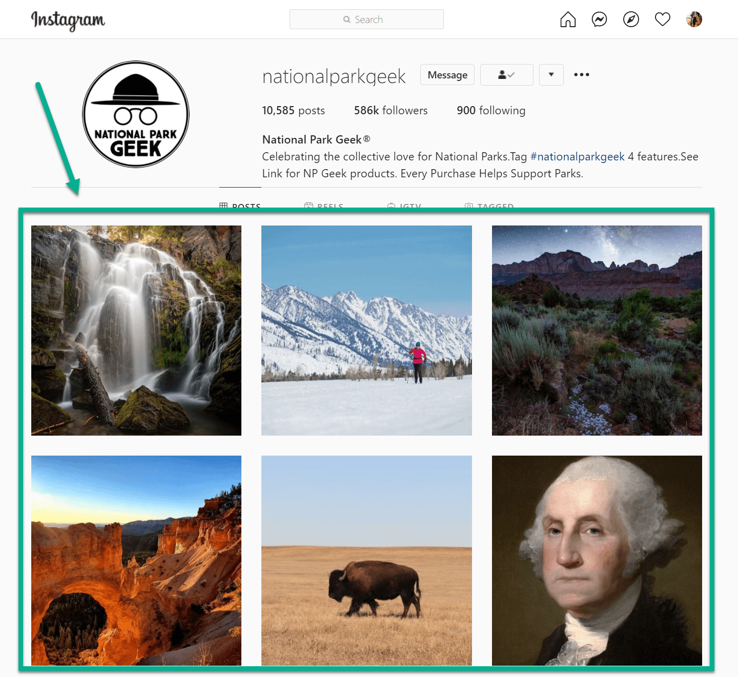 example Instagram feed